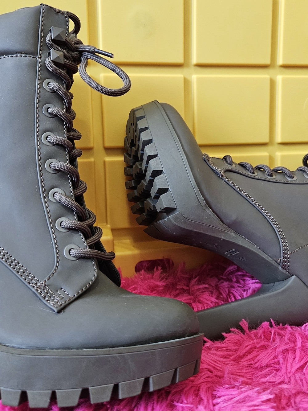 GUESS Black Matte Lace-Up Platform Combat Boots